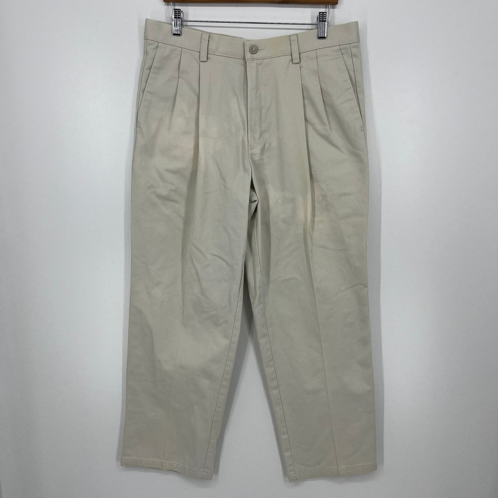 Dockers Mens Pleated Classic Fit Chino Pants Tan Khaki 34x29 Vtg